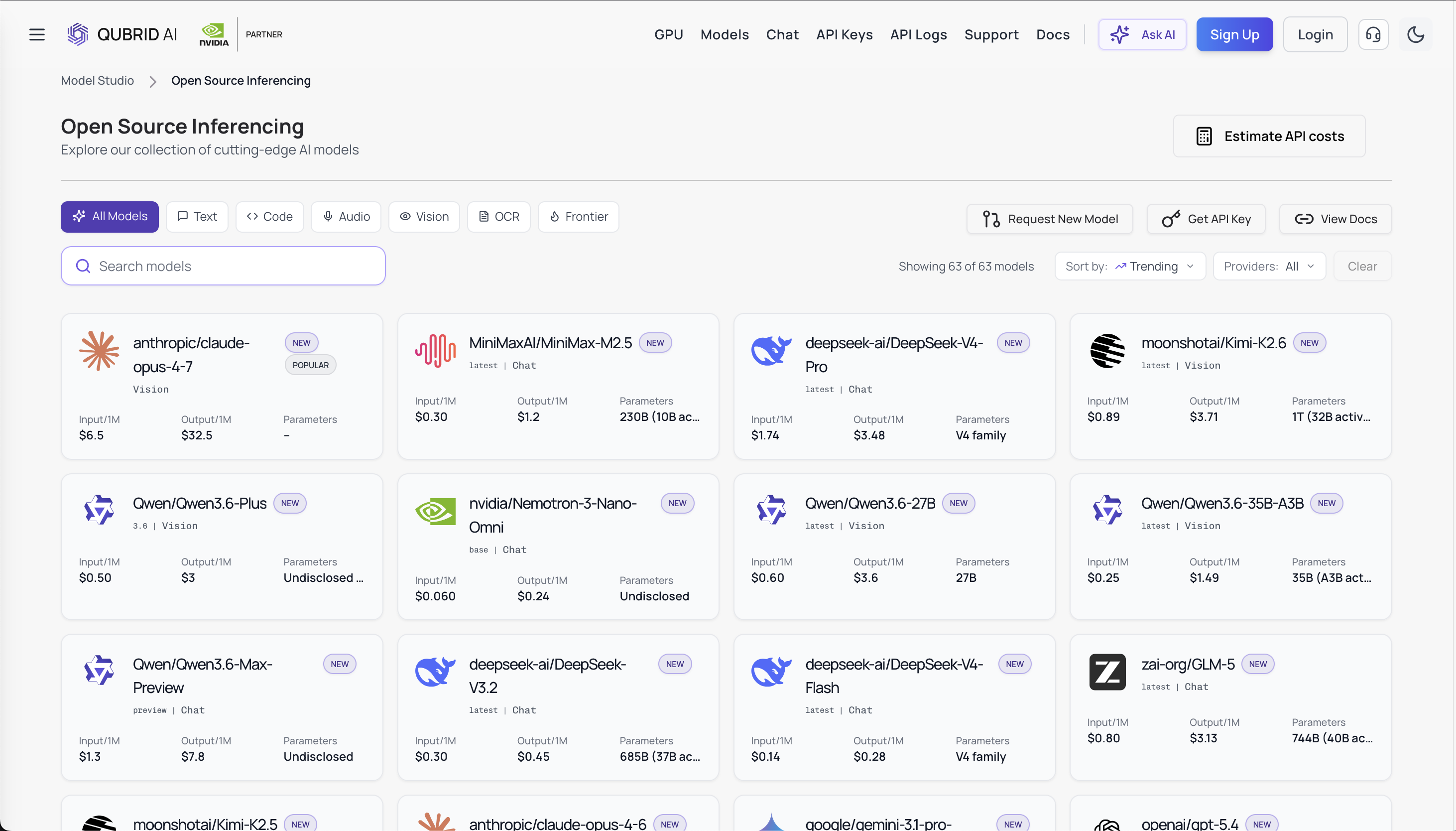 Qubrid model details page preview